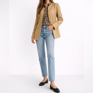 VINTAGE JONES NEW YORK 100% Silk Collarless Blazer | 8 | Camel | Tailored Luxury